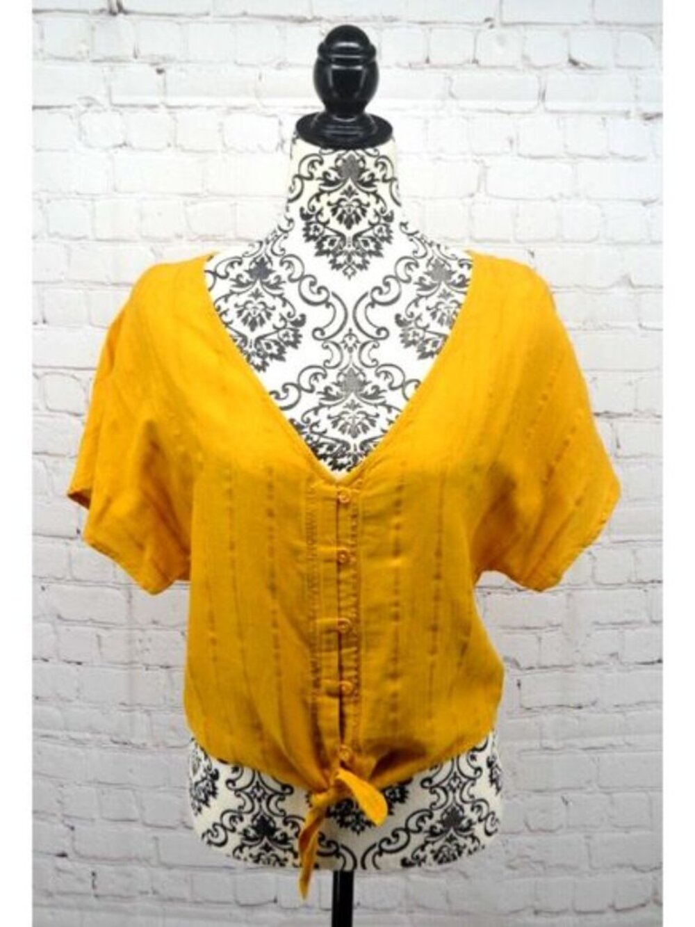 PRANA Women's Cap Sleeve V-Neck Button Blouse / Top SIZE SMALL Mustard Yellow
